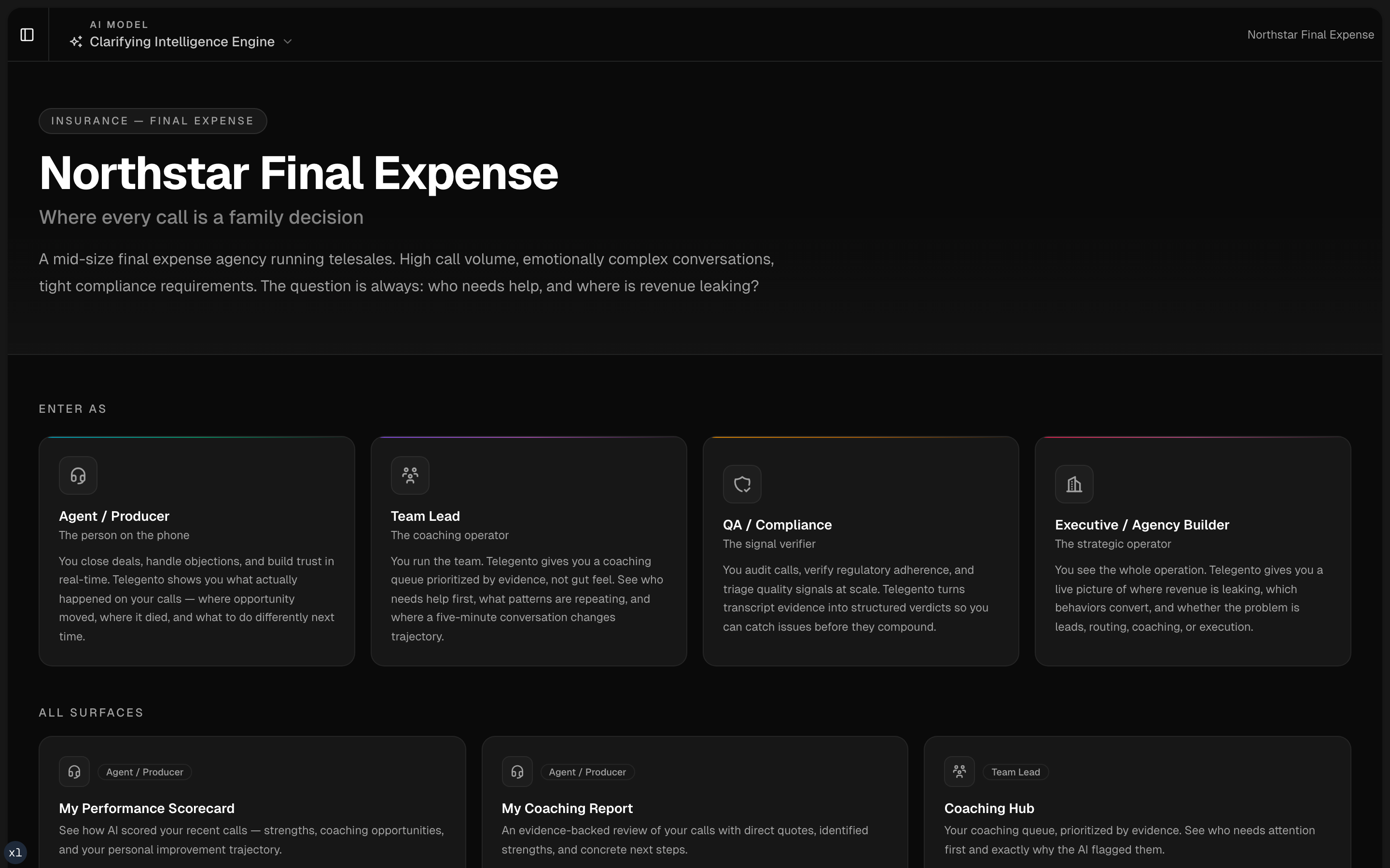 Telegento Directory — agency home dashboard